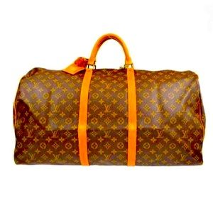 LOUIS VUITTON Keepall 60 Travel Hand Bag Monogram Leather